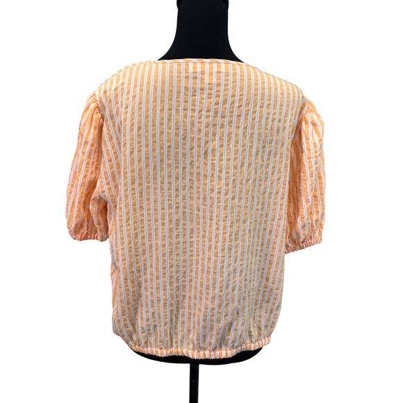 NEW MICHAEL KORS Women’s Orange/White Short Sleeve Striped Blouse Size XL - Picture 3 of 6